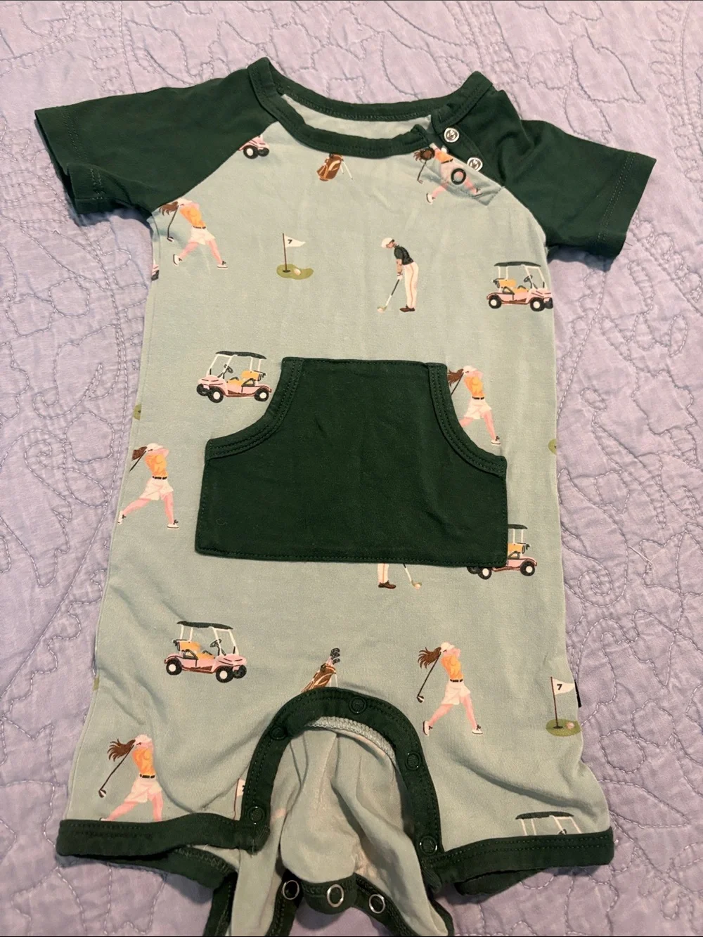 Kyte BABY Green and Light Green Golf Print One-Piece Bodysuit